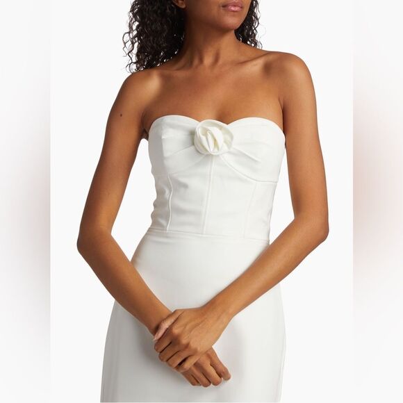 Monique Lhuillier Leonor Strapless Crepe Midi Dress, Size 12, White, NWT - Picture 9 of 16